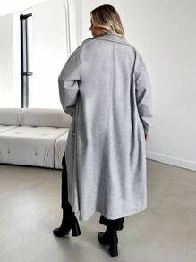RueChic Plus Lapel Neck Double Breasted Overcoat - Light Grey - View 2