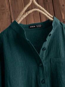 EMERY ROSE Blusa con botón bajo irregular - Azul lavado oscuro - Ver 3