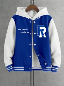 男孩1入組字母圖案雙色學院風夾克 - 彩色 - 查看 1
