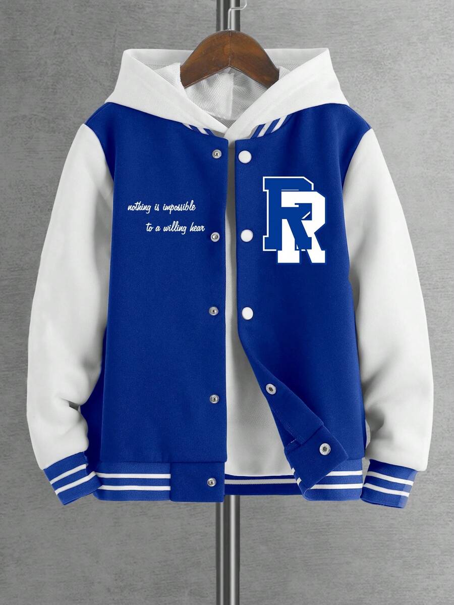 男孩1入組字母圖案雙色學院風夾克 - 彩色 - 查看 1