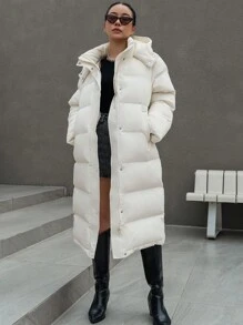 DAZY Zipper Front Hooded Padded Thick Coat, Winter Women Padded Coat - Beige - View 3