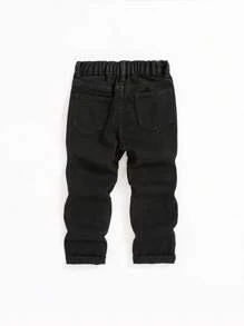 SHEIN Young Boy Slogan Graphic Ripped Jeans - Black - View 2