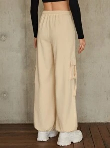 SHEIN Essnce Jogginghose mit seitlichen Pattentaschen, Tunnelzug, - Beige - Übersicht 2