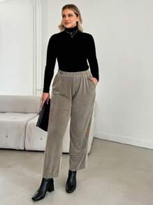 RueChic Plus Elastic Waist Slant Pocket Pants - Khaki - View 5