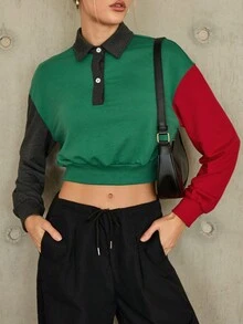 SHEIN Essnce 撞色落肩袖短款運動衫 - 彩色 - 查看 3