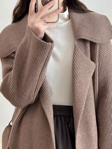 Solid Drop Shoulder Pocket Patched Cardigan - Camel - View 6