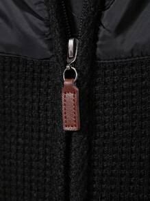 男士1入組拼接面拉鏈開襟加絨內裏開襟衫 - 灰色 - 查看 3