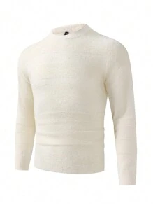 Manfinity Hypemode 男士落肩袖毛茸茸套頭毛衣 - 杏色 - 查看 3