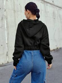 SHEIN Cottnline Chaqueta Con Capucha Y Cremallera Para Mujer - Negro - Ver 2