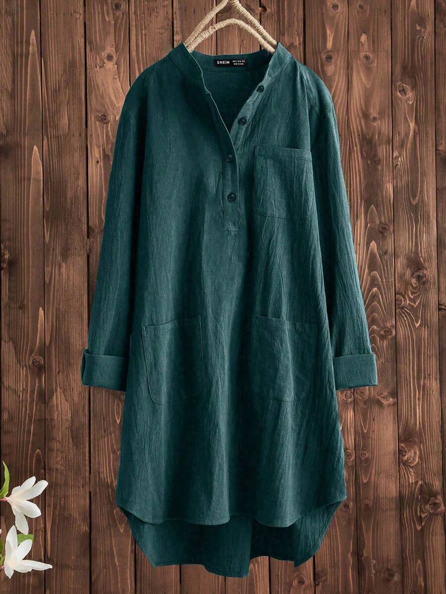 EMERY ROSE Blusa con botón bajo irregular - Azul lavado oscuro - Ver 1