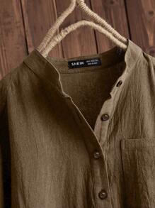 EMERY ROSE Half Button High Low Longline Blouse
