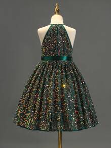 SHEIN 女大童亮片裝飾繞頸洋裝 - 墨綠色 - 查看 2