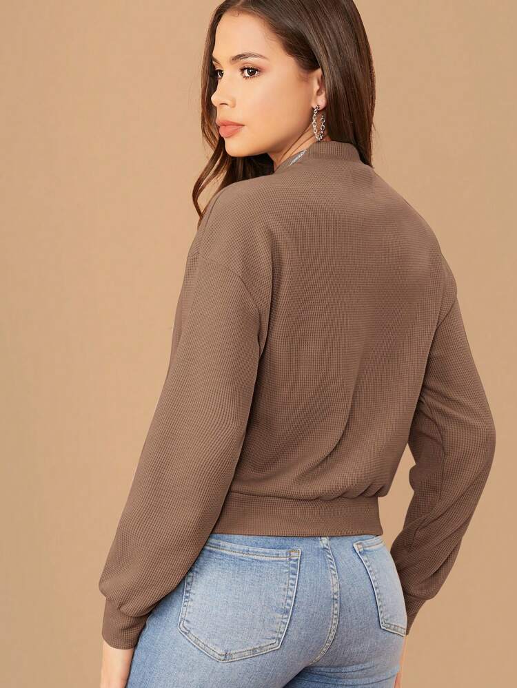 Mock Neck Drop Shoulder Solid Pullover,Long Sleeve Tops In Fall/Winter