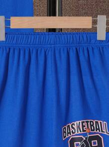 SHEIN Teenager Jungen Set aus Tanktop und Shorts mit Buchstabengrafik und Kontrastbesatz