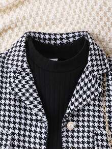 SHEIN Young Girl Houndstooth Print Dress & Jacket - Black - View 5