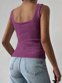Women's Sleeveless Knitted Top With Square Neckline - Purple - View 2