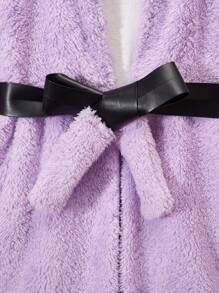 SHEIN Cô gái Tween 1 Miếng Chất rắn Thắt lưng áo có mũ Lông cừu áo - Màu tím - Xem 5