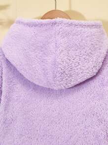 SHEIN Cô gái Tween 1 Miếng Chất rắn Thắt lưng áo có mũ Lông cừu áo - Màu tím - Xem 8