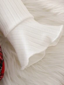 Baby Girl Tartan Print Ruffle Trim Flounce Sleeve Bow Front 2 In 1 Bodysuit - Red - View 7