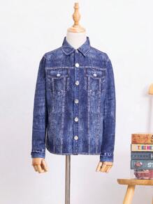 Tween Boy 1pc Denim-Effect Print Shirt - Blue - View 1