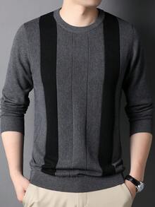 Men Color Block Sweater - Dark Grey - View 4