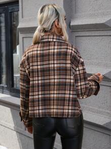 GENKIRA Plaid Print Drop Shoulder Flap Detail Crop Overcoat Fall Cloth For Women - Multicolor - View 2