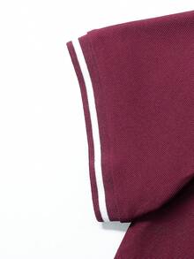 Manfinity Homme Nam Giường đơn Sọc trang trí Áo polo - Màu Đỏ Sâu - Xem 6