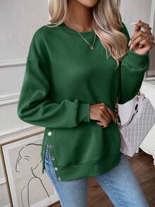 EMERY ROSE Sudadera de hombros caídos bajo con abertura - Verde Oscuro - Ver 7