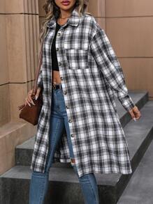 SHEIN LUNE In kẻ sọc Thả vai Túi có nắp Nút phía trước áo - Nhiều màu - Xem 4