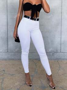 Patched Detail Skinny Pants