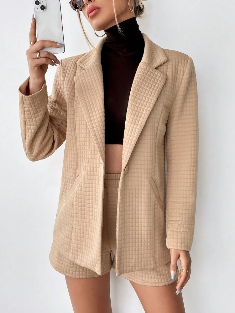Lapel Neck Single Button Blazer & Shorts