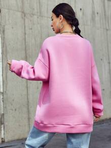 SHEIN Cottnline Dog & Letter Graphic Drop Shoulder Sweatshirt - Pink - View 2