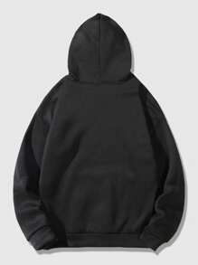 ROMWE MEN Goth Men Letter & Cross Print Drawstring Thermal Hoodie - Black - View 2