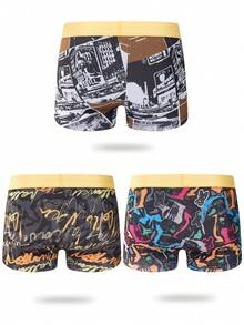 男士3入組圖文印花細身短褲 - 彩色 - 查看 2