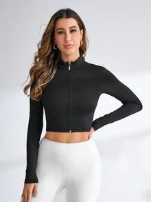 Easithlete Dây kéo Áo Jacket Crop - màu đen - Xem 4