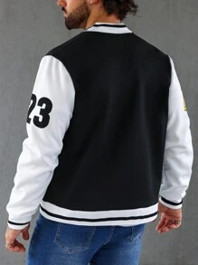 Manfinity Loose Fit Men's Varsity Jacket With Letter Graphic & Striped Trim - Black - View 2