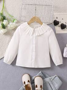 SHEIN Cô Gái Trẻ Cổ áo rộng Nút phía trước Áo sơ mi - trắng - Xem 1