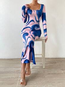 SHEIN VCAY Allover Print Mermaid Hem Dress - Multicolor - View 6