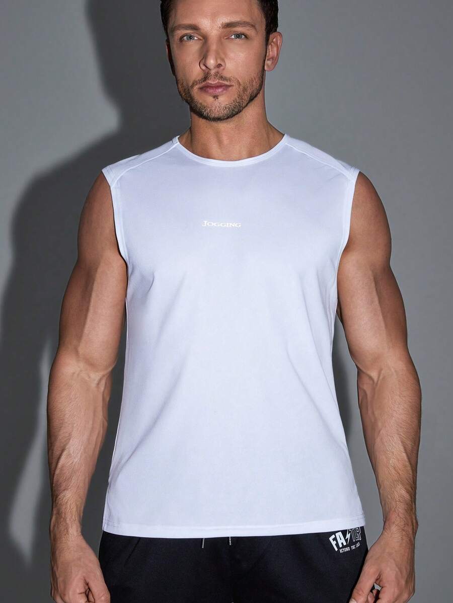 Manfinity Sport Corelite Boyfriend Style Men Reflective Letter And Single Striped Print Sports Tank Top - White - View 1