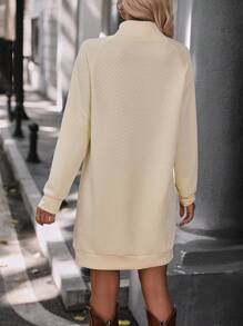 SHEIN LUNE Túi kangaroo Tay Raglan Đầm - Màu be - Xem 2