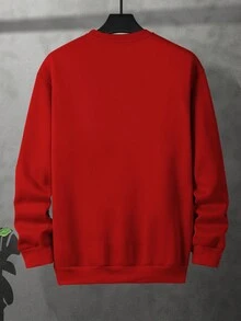 Manfinity 男士小鹿和字母圖案加絨內裏運動衫 - 酒紅色 - 查看 2