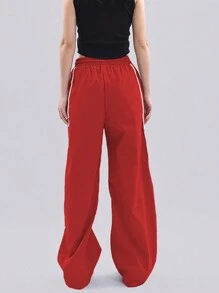 Women Pants Kolor Kantong Contrast Binding Plain Casual - Merah - View 2