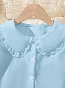 SHEIN 女大童彼得潘領褶邊荷葉袖襯衫 - 藍色 - 查看 3