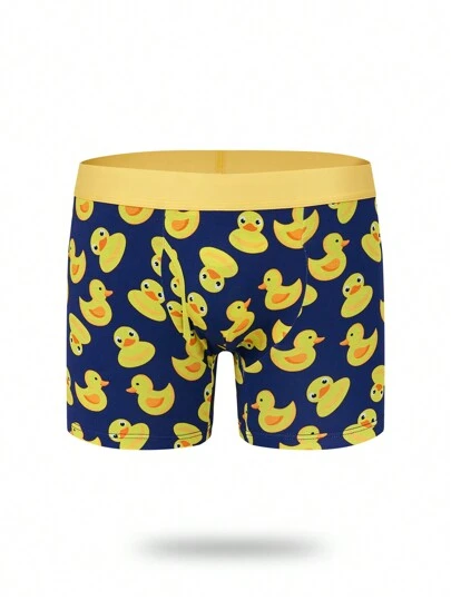 Men Duck Print Drawstring Waist Square Leg Trunks