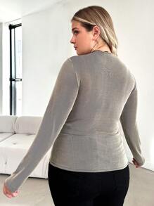 RueChic Plus Knot Side Wrap Blouse - Khaki - View 2