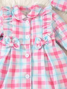 女嬰格紋印花荷葉邊前蝴蝶結花呢外套&帽 - 彩色 - 查看 5