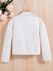 SHEIN Tween Girl Contrast Binding Dual Pocket Open Front Coat - White - View 2