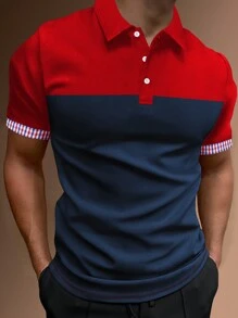 Manfinity Mode 男士撞色條紋飾邊POLO衫 - 藏蓝色 - 查看 1