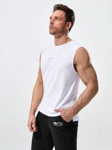 Manfinity Sport Corelite Boyfriend Style Men Reflective Letter And Single Striped Print Sports Tank Top - White - View 6