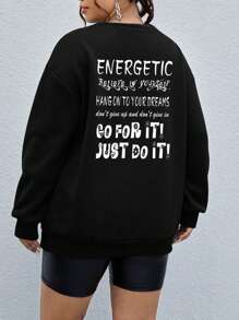 Flirla Plus Slogan Graphic Drop Shoulder Sweatshirt - Black - View 2